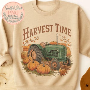 Harvest Time Tractor Pumpkin Patch Autumn Farm Digital Download, Fall Season Farmers Market Sublimation PNG, Rustic Countryside Art