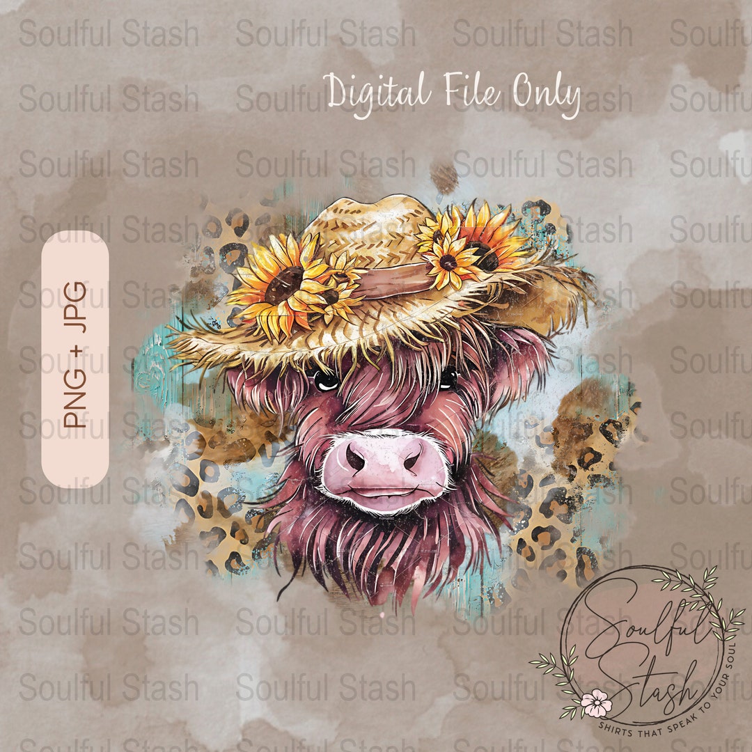 Cute Highland Cow With Sunflower Hat, Farmhouse Art Print, Fall Country ...