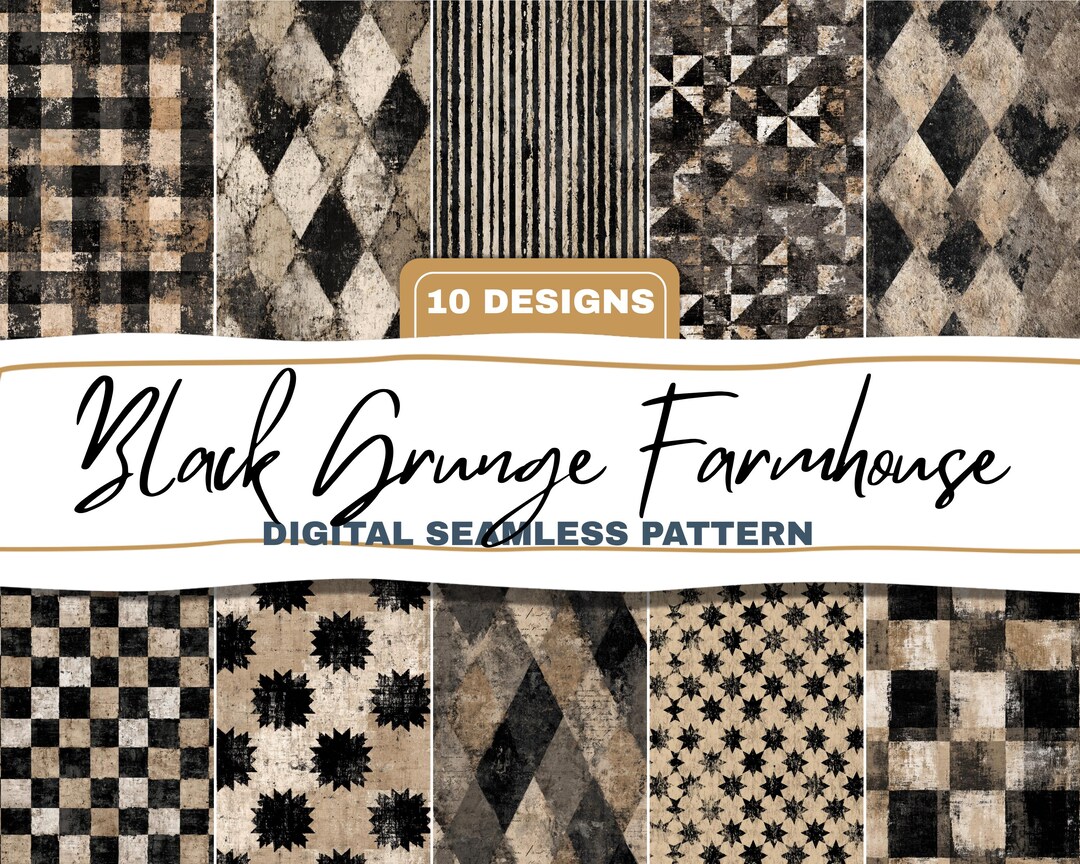 Farmhouse Pattern Texture Black Grunge Farmhouse Seamless Patterns Bundle Rustic Distressed ...