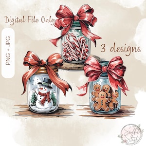 Christmas Candy,  Snowman Jar Digital Download, Gingerbread Holiday Mason Jar PNG, Christmas Sublimation Design, Festive Candy Clipart