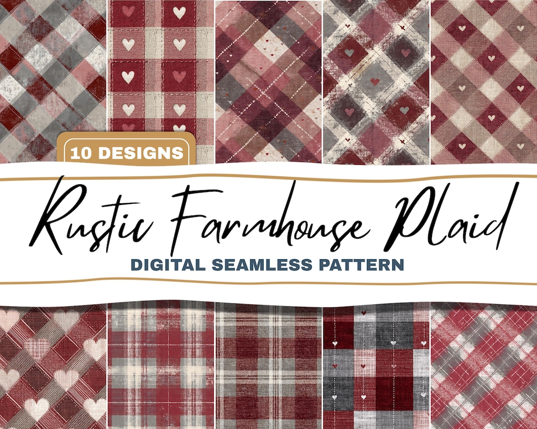 Red Farm Pattern Valentine Rustic Red Farmhouse Seamless Pattern Bundle, Digital ...