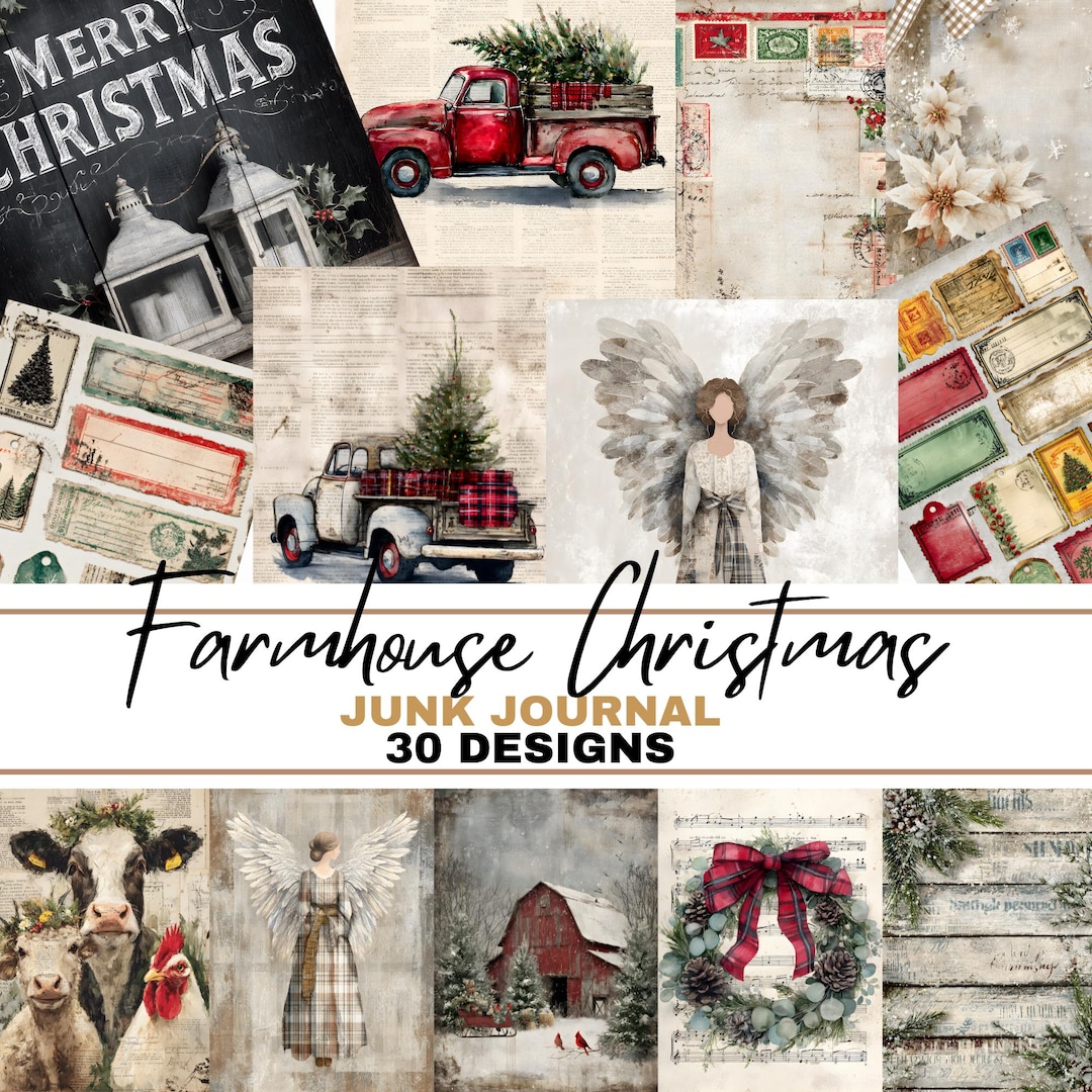 Farmhouse Christmas Junk Journal Pages, Rustic Holiday Ephemera Pack ...