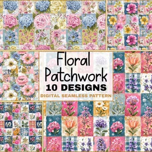 Vintage Grandma Floral Patchwork Seamless Pattern Bundle Cottagecore Quilt Digital Download