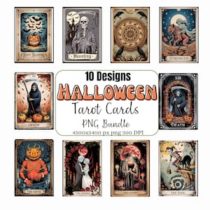 Clipart de Halloween PNG, Pacote de Cartas de Tarte, Impressão de Decoração para Casa, Clipart de Tarô Gótico de Bruxa, Cartas Assustadoras Vintage, Download Digital, Comercial