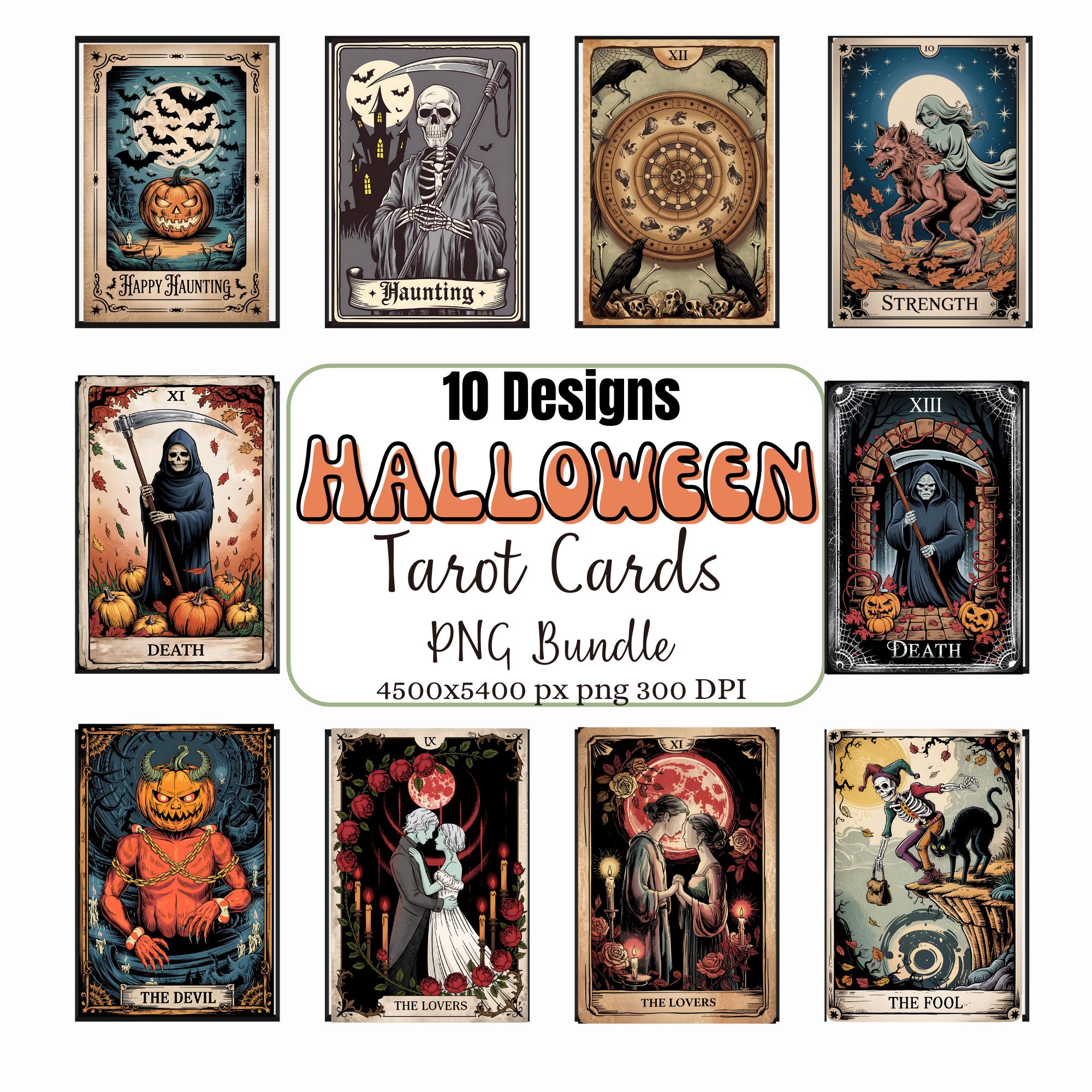 Halloween Clipart PNG, Tart Card Bundle, Home Decor Print, Gothic Witchy Tarot Clipart, Vintage Spooky Cards, Digital Download, Commercial