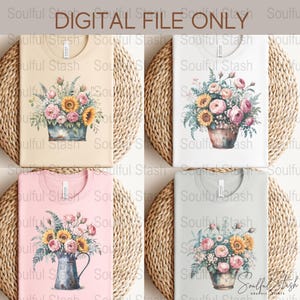 Watercolor Flowers PNG, Spring Sublimation Design, Wedding Invitation, Gift Idea, Rustic Shirt Graphic, Hello Spring Clipart, Digital image 3