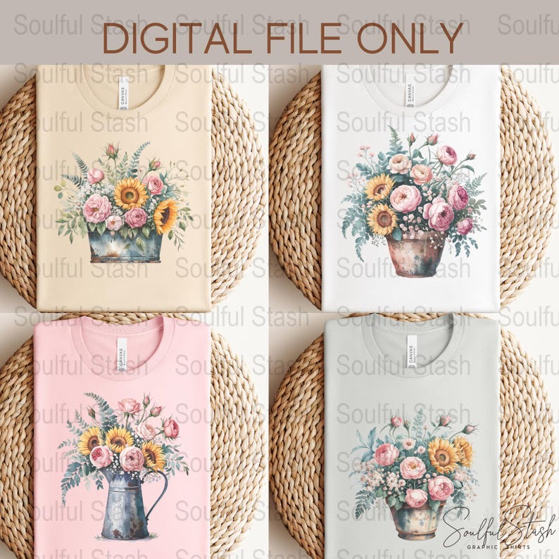 Watercolor Flowers PNG, Spring Sublimation Design, Wedding Invitation, Gift Idea, Rustic Shirt Graphic, Hello Spring Clipart, Digital image 3