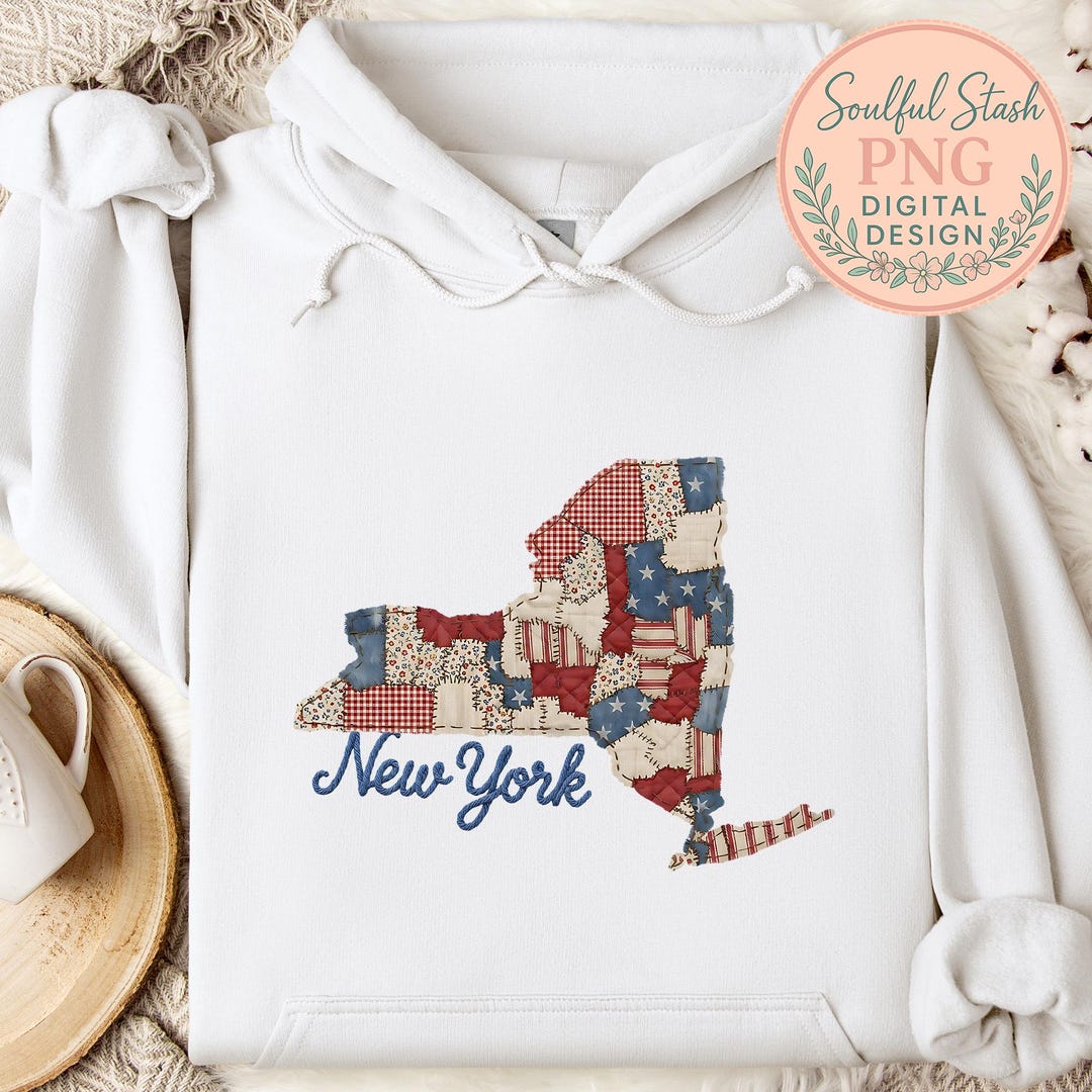 State Patchwork Vintage Faux Quilted New York State Grafik Patchwork Stoff Digital ...