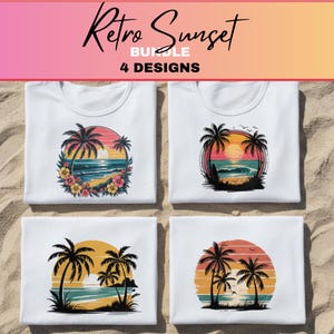 Vintage Retro Beach Sunset Graphic Bundle, Tropical Palm Trees Digital Download, Summer Girls Trip PNG for Shirt, Beach Vacation Art Decor