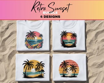 Vintage Retro Beach Sunset Graphic Bundle, Tropical Palm Trees Digital Download, Summer Girls Trip PNG for Shirt, Beach Vacation Art Decor