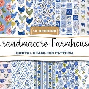 Paquete de patrones sin costuras Grandmacore Farmhouse con diseños florales y de cocina vintage (descarga digital)
