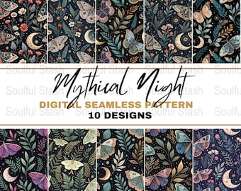 Nachtmotte Nahtlos, Garten PNG Bündel, digitaler Download, mystische Motte Sublimationsdesign, Musterdruck, kommerzielle Nutzung