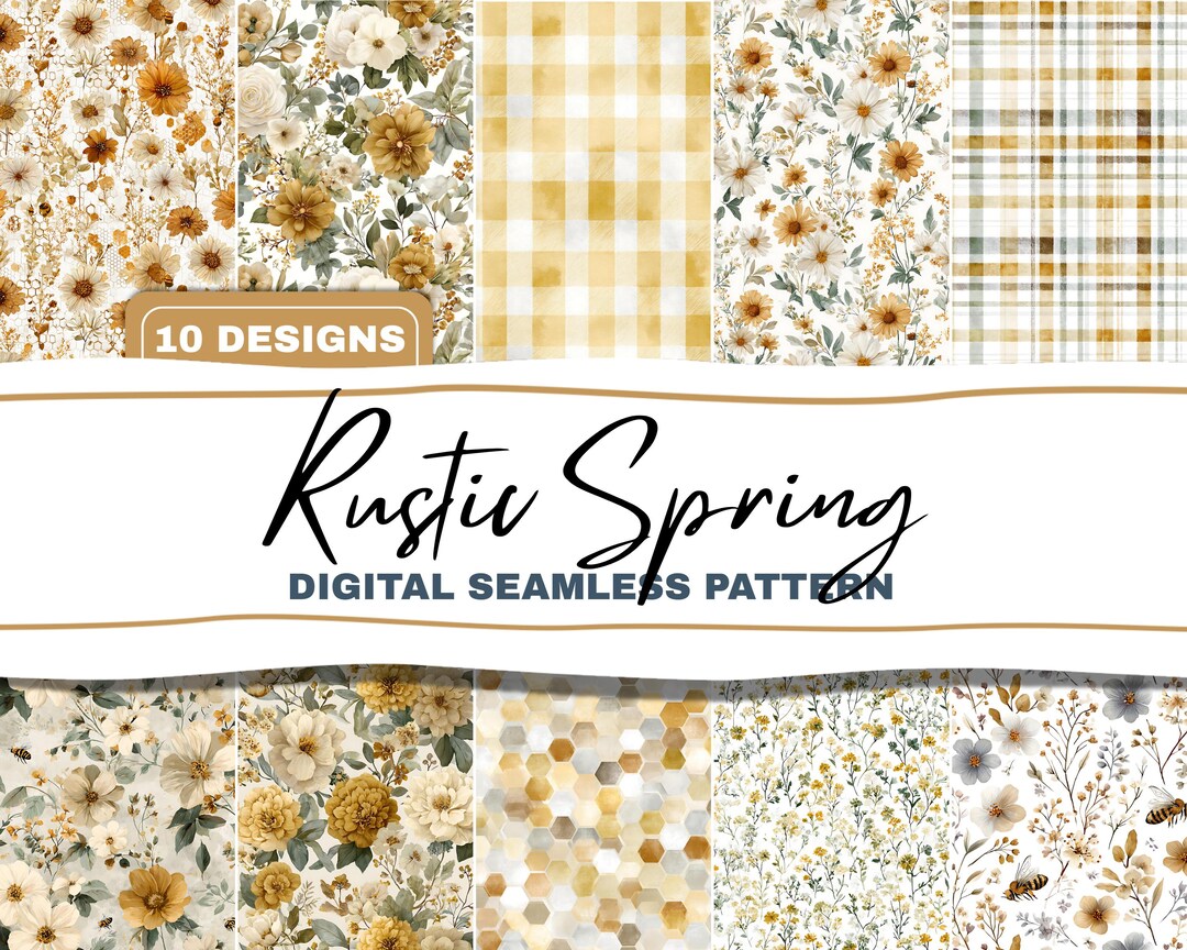 Rustic Spring Seamless Pattern Bundle Cottage Florals, Farmhouse Plaids ...