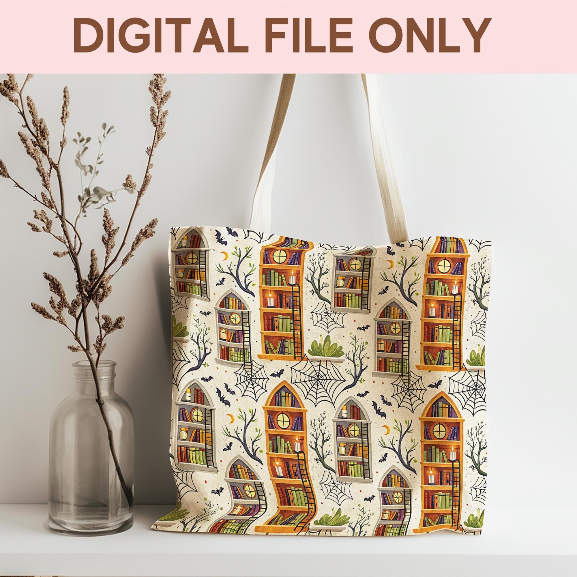 Boho Book Halloween PNG Seamless Bundle , Halloween Library Pattern ...