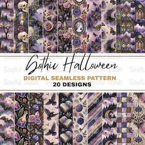 Gotisk Halloween PNG sömlös bunt, kuslig säsong mönstertryck, sublimeringsdesign, presentidé, digital nedladdning för kommersiellt bruk