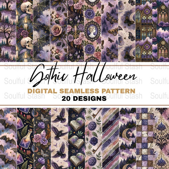Gothic Halloween PNG Seamless Bundle, Spooky Season Pattern Print, Sublimation Design, Gift Idea, Commercial Use Digital Download
