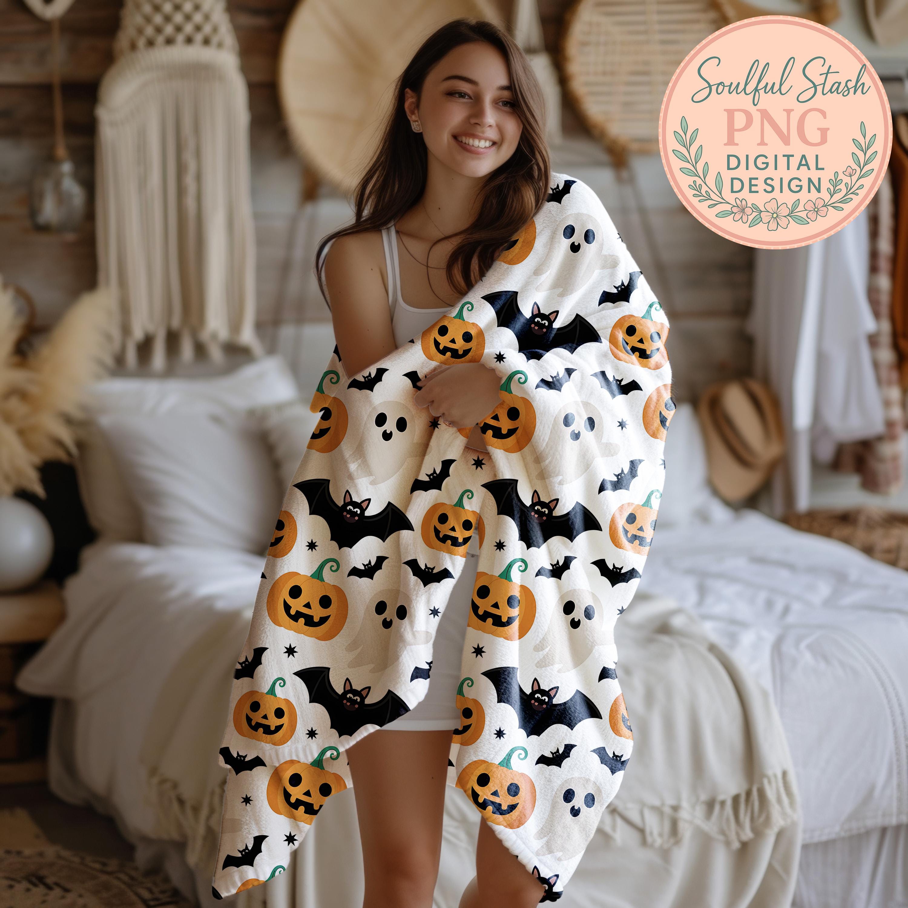 Cute Halloween PNG Seamless Bundle , Pattern Print, Spooky Ghost ...