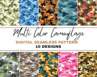 Multicolor Camouflage Seamless Pattern Bundle, Pattern Print, Digital Camo PNGs, Hunting Papers, Bright Camo, Fall Designs, Camo Seamless
