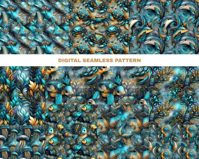 Under the Sea Seamless Pattern Bundle Ocean Nautical Designs Digital ...