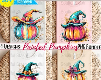 Preppy Witches Hat Pumpkin Shirt Digital, PNG Bundle, Halloween Clipart Set, Brush Stroke Sublimation Design, Mom Gift Idea, Commercial Use