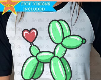 Ballonghundhjärta djurkonst PNG, digital nedladdning för barn, unik sublimeringsdesign, födelsedagsfestpresentidé, skjortgrafik, alla hjärtans dag