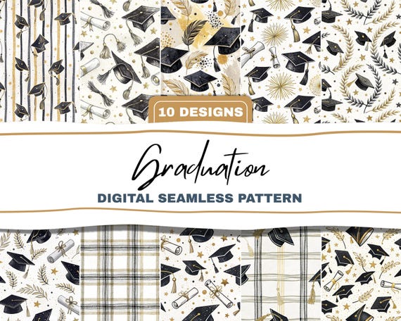Graduation Seamless Pattern Paper Bundle Digital Download
