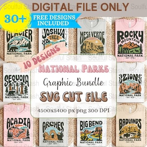 Retro National Park Bundle, Vintage Outdoor PNG, Hiking Digital Download, Sublimation Design, Travel Lover Gift Idea, Shirt Graphic