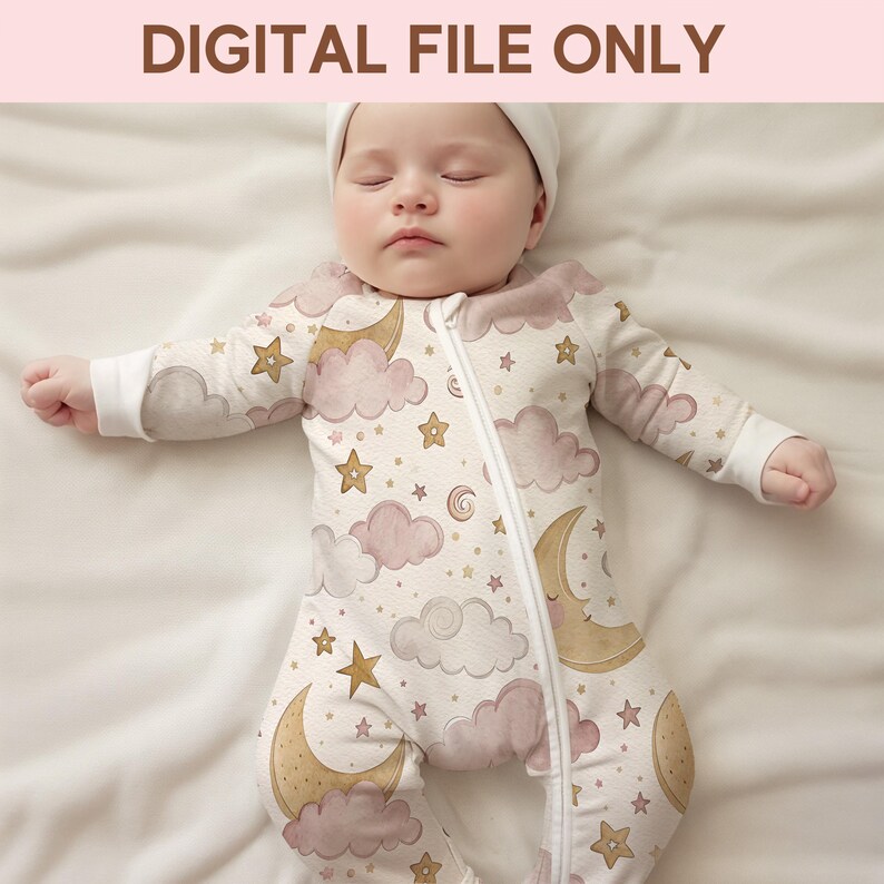 a baby sleeping on a white blanket with the words digital file only