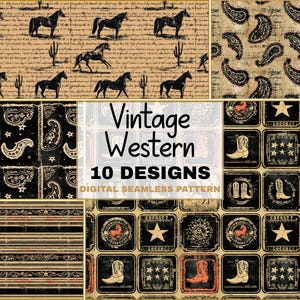 Vintage western seamless pattern bundle rustic cowboy western horse designs Digital Download