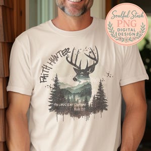 Faith Hunter Deer Design, Christian Graphic Art, Psalm 23:1 Print, Sublimation PNG, Faith Hunter Lover Gift, Inspirational Mug Design, Shirt image 3