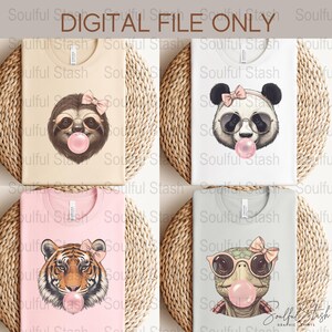 Zoo Animal Bubble Gum Clipart Bundle, Cute Bubblegum Animals PNG, Funny Animal Sublimation Design, Coquette Pink, Funny Shirt Mugs Design image 2
