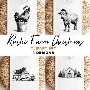 Create cozy holiday shirts with this Christmas farm SVG bundle—barn, cow, chicken, and vintage truck for Cricut and Silhouette projects