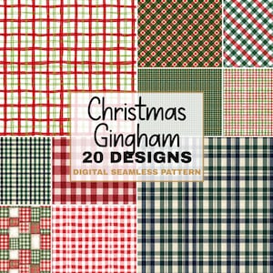 Christmas Gingham Seamless Patterns Bundle, Red Green Holiday Plaid Digital Paper, Farmhouse Christmas Backgrounds, Digital Download