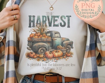 Harvest Vintage Truck PNG, Fall Truck Digital Download Fall,  Christian Pumpkin Patch, Rustic Thanksgiving, Matthew 9:37, Grateful Christian