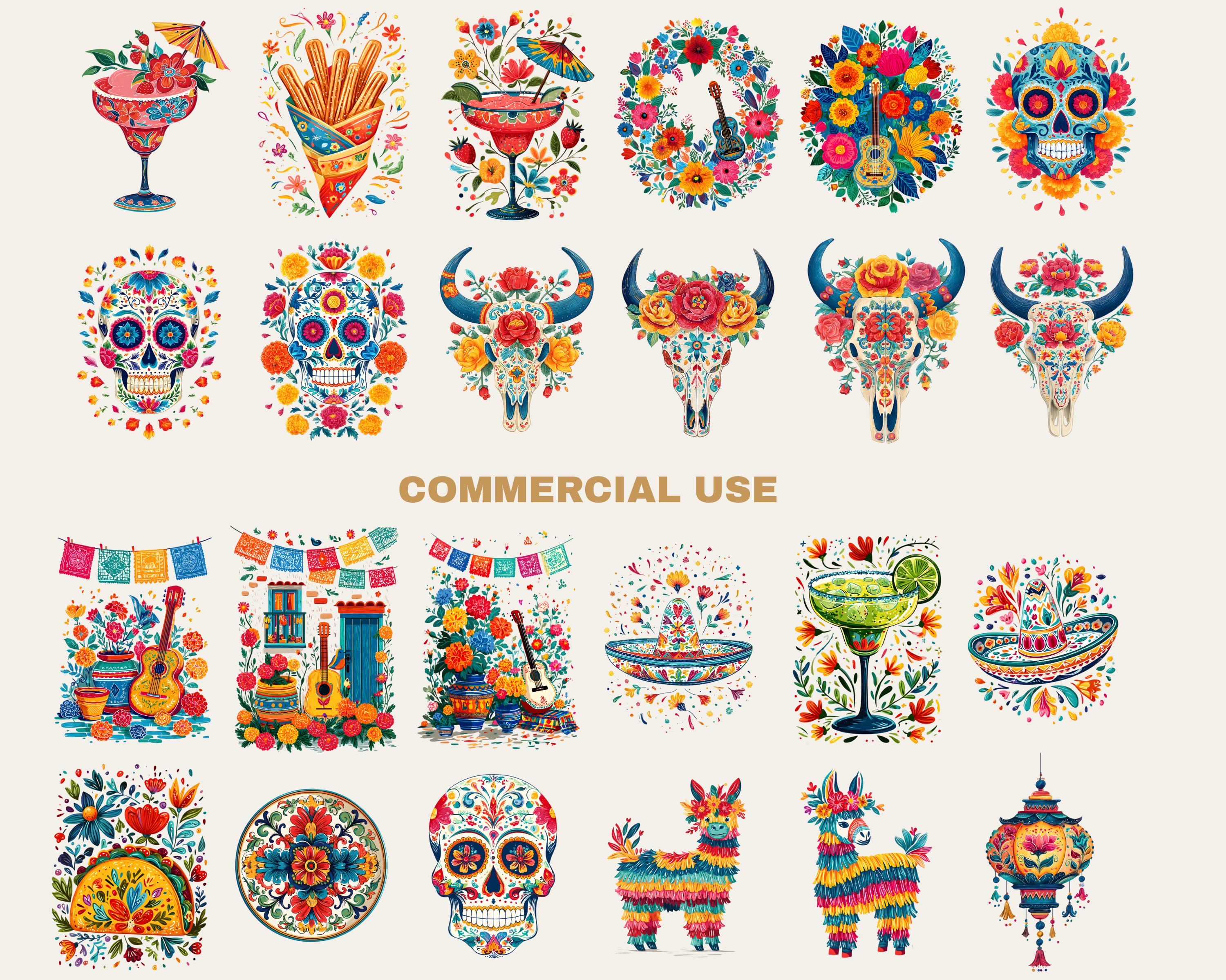 Mexican Flower Fiesta Clipart Bundle Colorful PNG Cinco De Mayo, Party ...