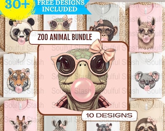 Zoo Animal Bubble Gum Clipart Bundle, Cute Bubblegum Animals PNG, Funny Animal Sublimation Design, Coquette Pink, Funny Shirt Mugs Design