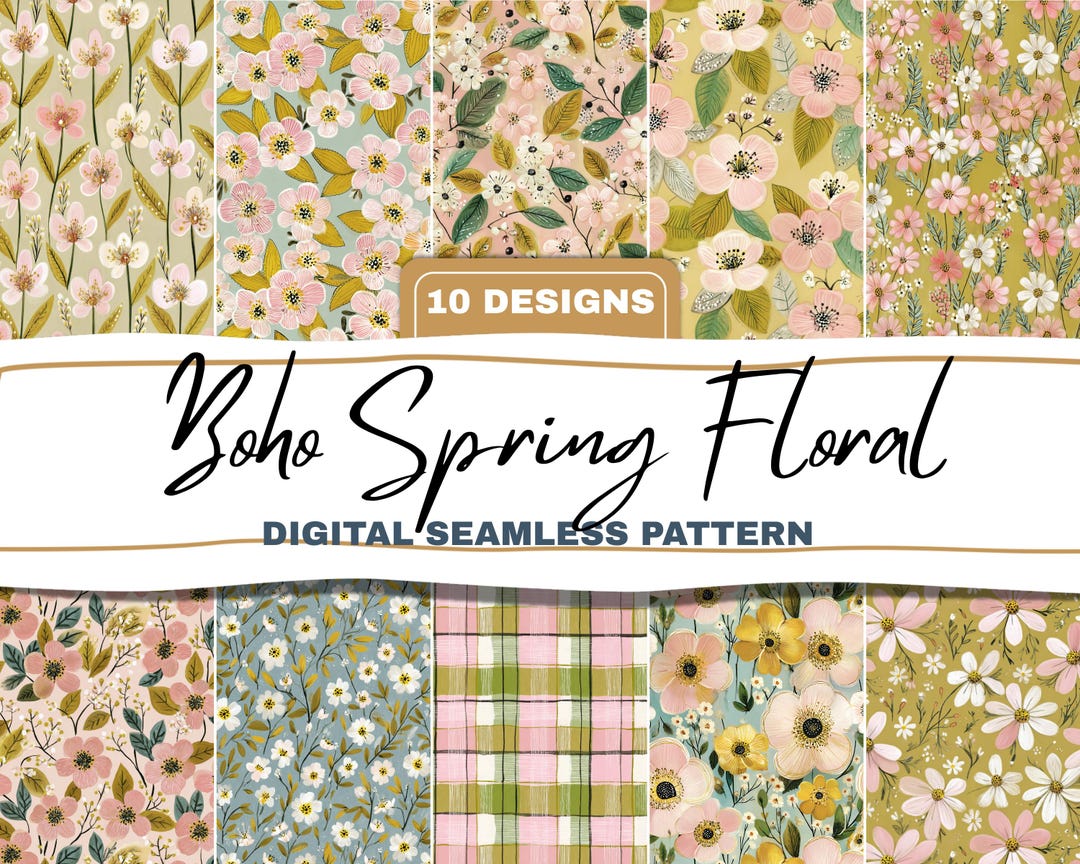 Boho Spring Floral Seamless Pattern Bundle Soft Pastel Preppy Digital ...