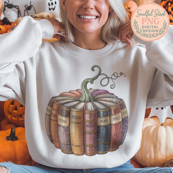Witchy Book Pumpkin Spell Book PNG, TShirt Design, Shirt Graphic, Sublimation Design, Digital DownloadHalloween Teacher, Witch Spells