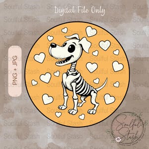 Cute Love Skeleton Dog Graphic, Sublimation PNG Design, Halloween Dog Art, Cartoon Dog Clipart, Cute Dog Illustration, Digital Download