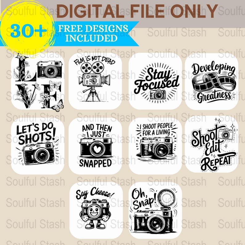Photography Clipart Bundle PNG, Vintage Camera Digital Download, Funny Pun Sublimation Design, Film Lover Gift Idea, Oh Snap Shirt Graphic image 2