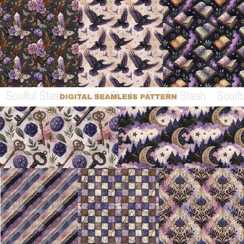 Digital Seamless Pattern Pack, Vintage Floral and Geometric Design, Craft Paper, Scrapbooking, Instant Download