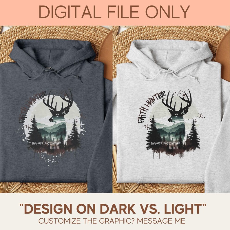Faith Hunter Deer Design, Christian Graphic Art, Psalm 23:1 Print, Sublimation PNG, Faith Hunter Lover Gift, Inspirational Mug Design, Shirt image 5