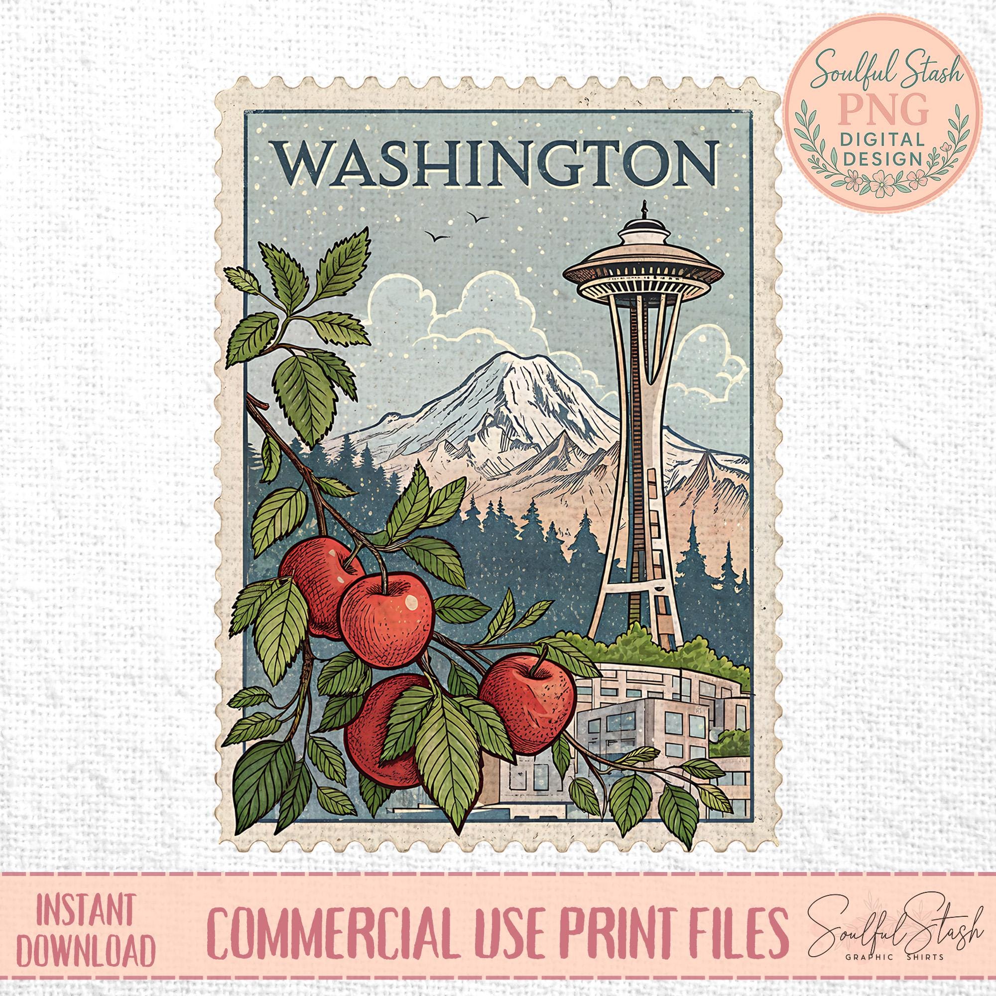 Washington State Stamp PNG: Distressed Vintage Travel Design (digital ...