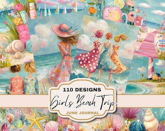 Whimsical summer beach vacation girls trip junk journal bundle coastal Digital Download