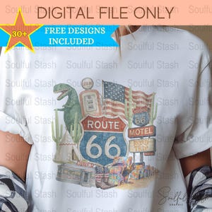 Route 66 T-Shirt, Vintage American Road Trip Graphic Tee, Unisex Summer Travel Top with Classic USA Motel Artwork