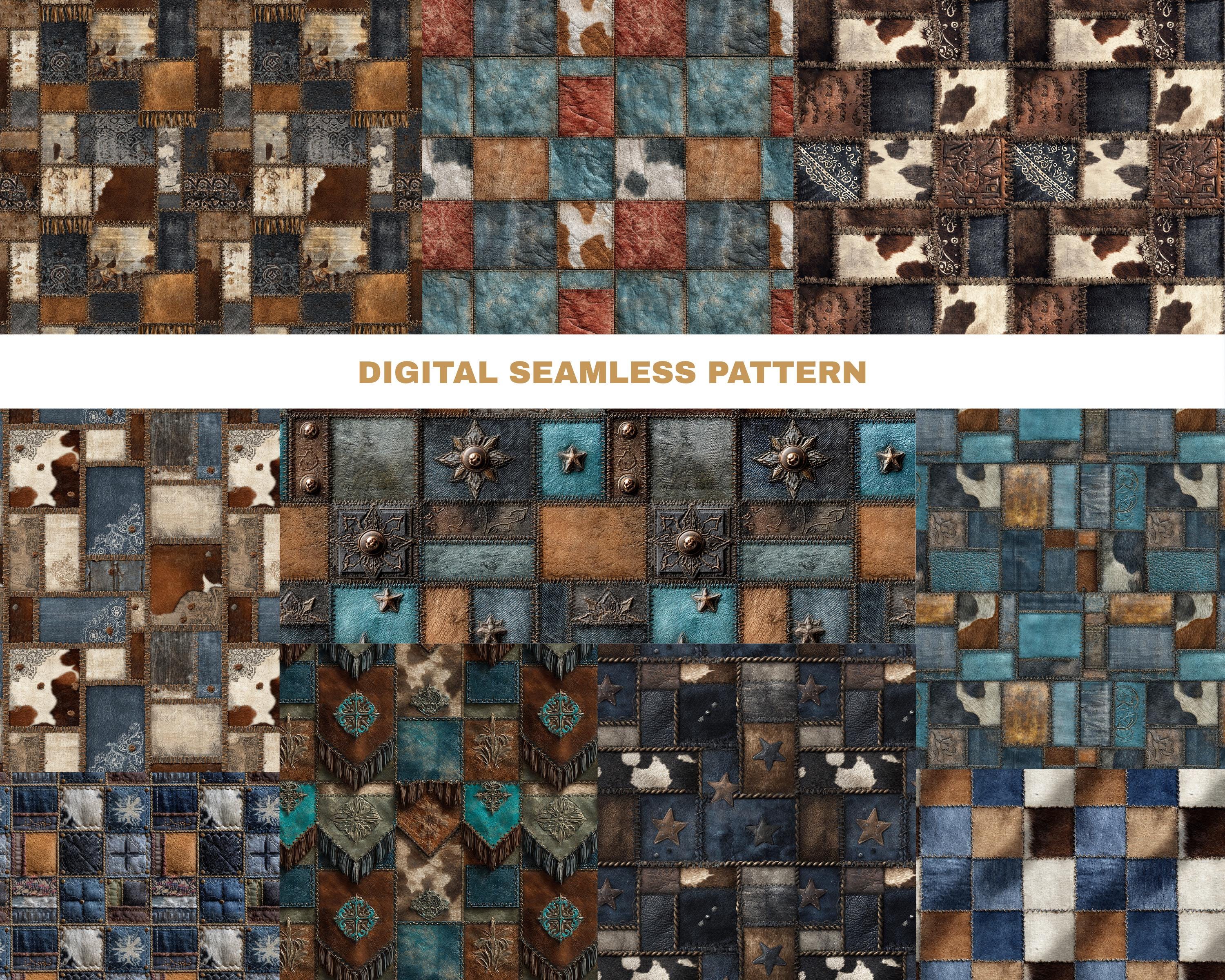 Faux Western Patchwork Seamless Bundle Cowgirl Denim Leather Cowhide ...