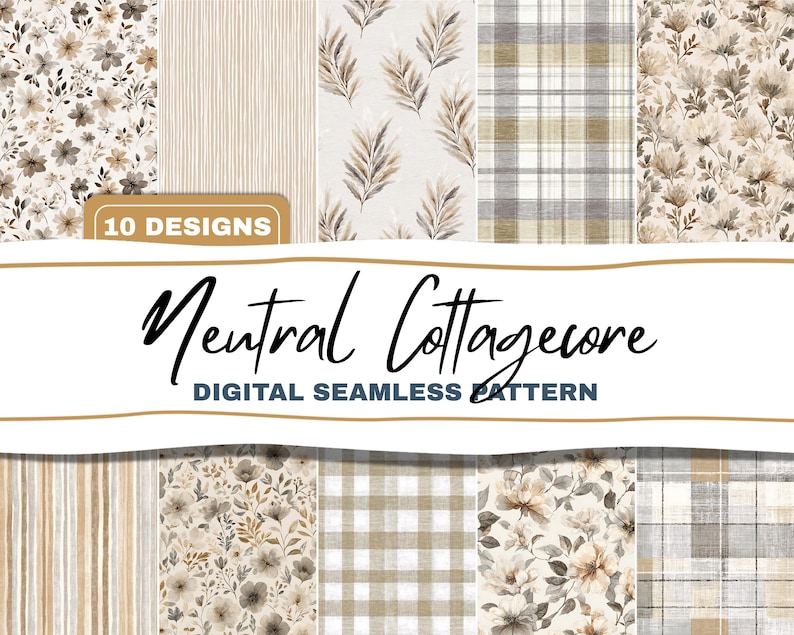Neutral Cottagecore Seamless Pattern Bundle Florals Soft Farmhouse ...