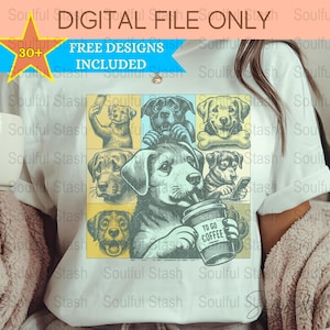 Funny Dog Coffee PNG, Cartoon Digital Download, Color Block Sublimation Design, Coffee Lover Gift Idea, Shirt Graphic, Pop Art, DTF