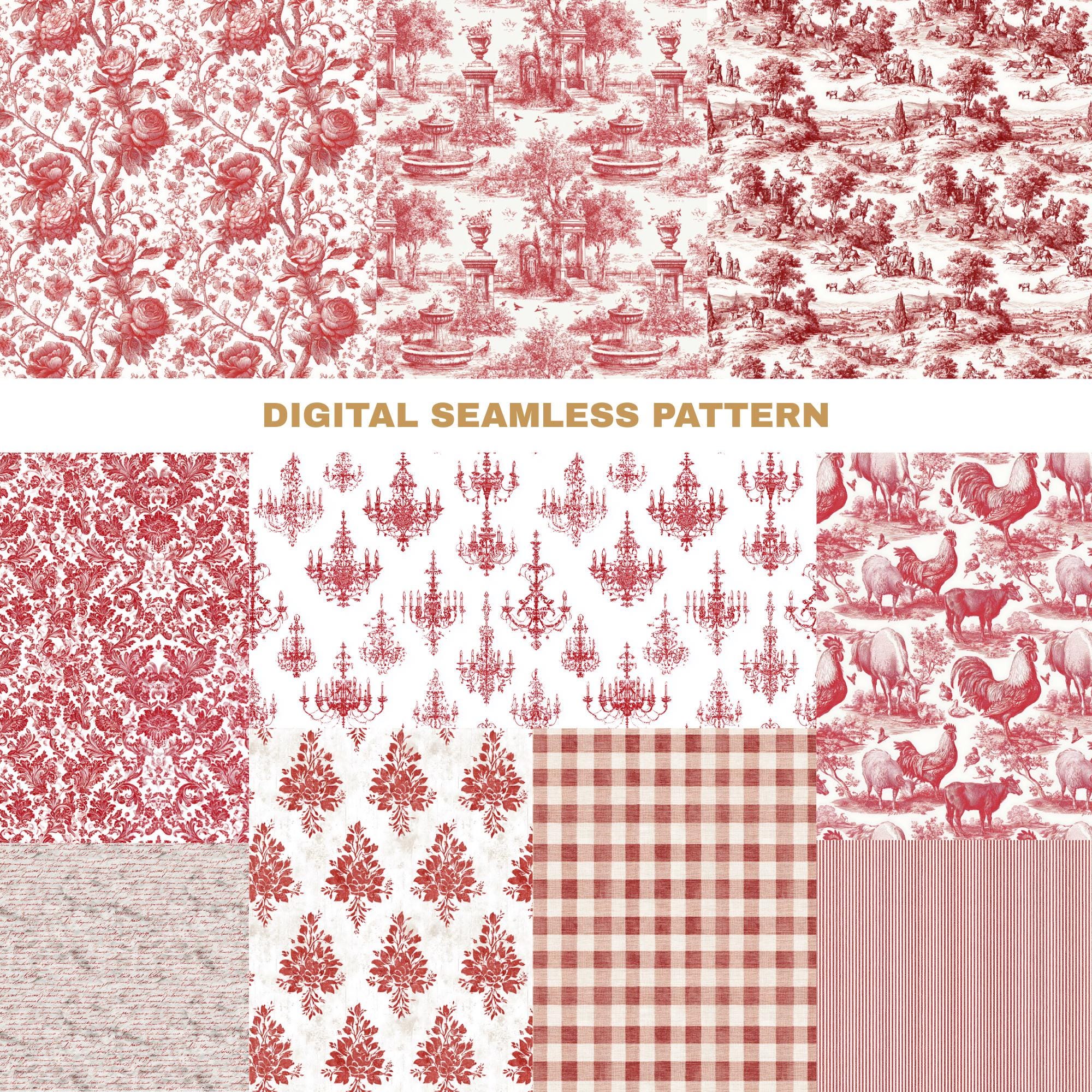 Red French Country Seamless Pattern Bundle, Pattern Print, Red Cottage ...