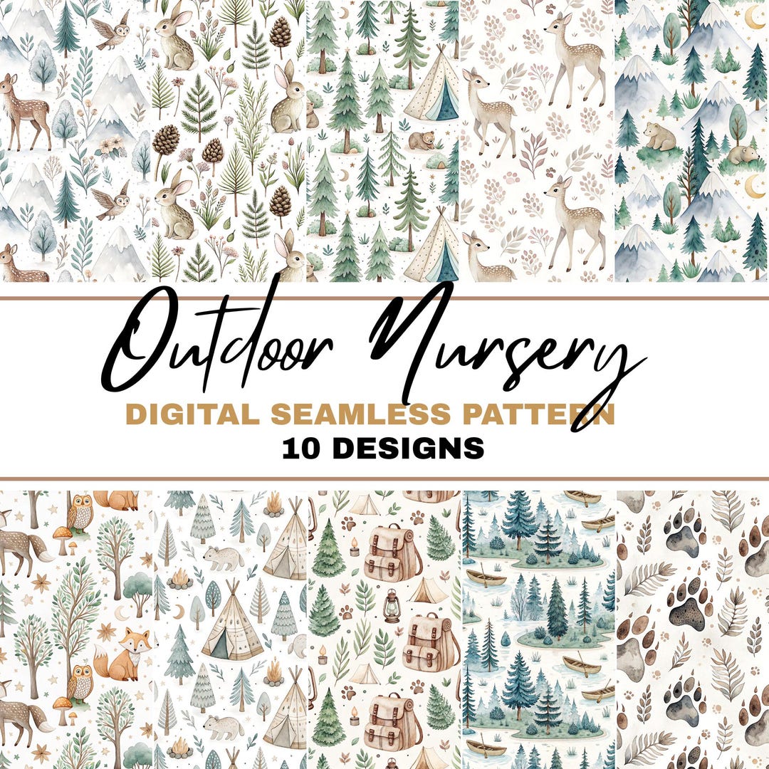 Whimsical Outdoor Nursery Seamless Pattern Bundle, Woodland Baby ...